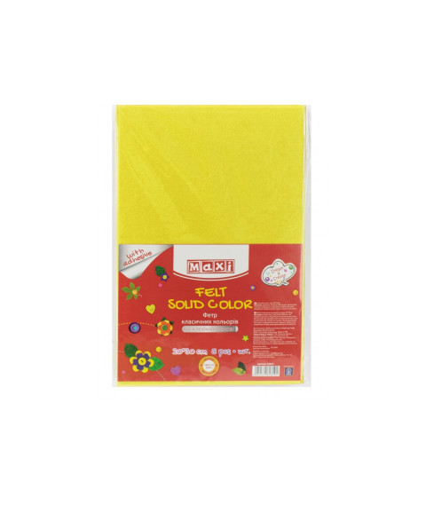 Fetru autoadeziv, 20x30cm, 180g/m2, galben lămîie, 5 foi, MAXI